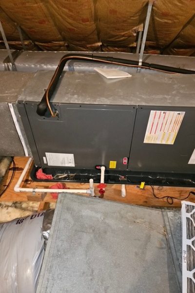 Attic HVAC air handler and ductwork